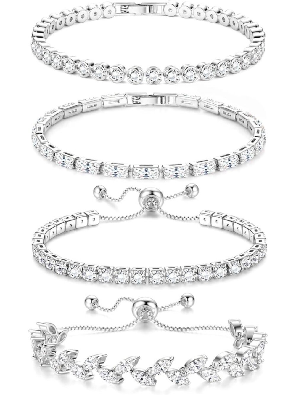 4 Pcs Stackable Tennis Bracelets for Women - Sparkling Jewelry Set